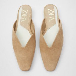 NEW ZARA JUTE SOLE FLAT SUEDE MULES REAL Leather 6